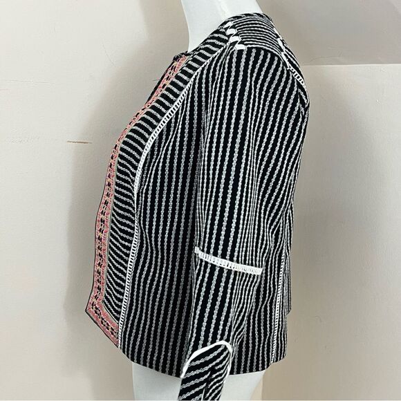 Rafaella Mixed Prjnt Black White Pink Open Cropped Blazer Jacket PS - Picture 3 of 7